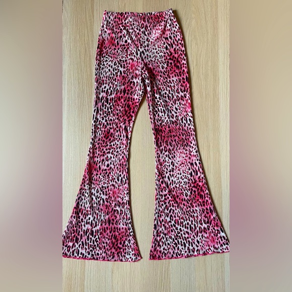 Barbie Topshop Pink Leopard Flared Pants - Picture 1 of 3